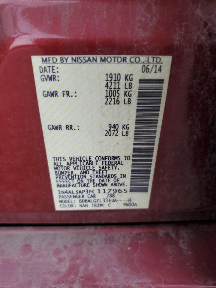 2015 Nissan Altima 2.5 VIN: 1N4AL3AP3FC117965 Lot: 63559155