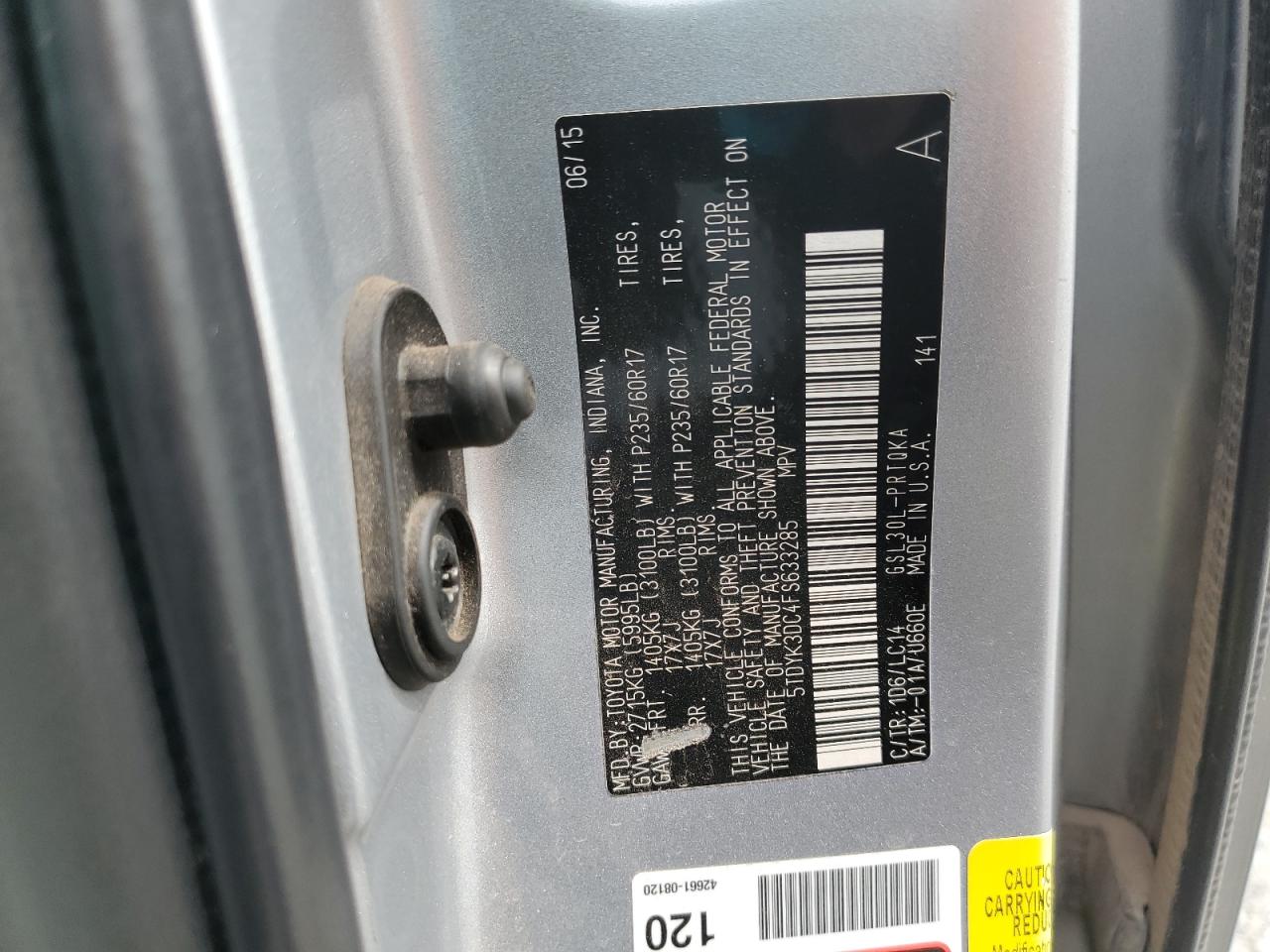 2015 Toyota Sienna Xle VIN: 5TDYK3DC4FS633285 Lot: 64719795