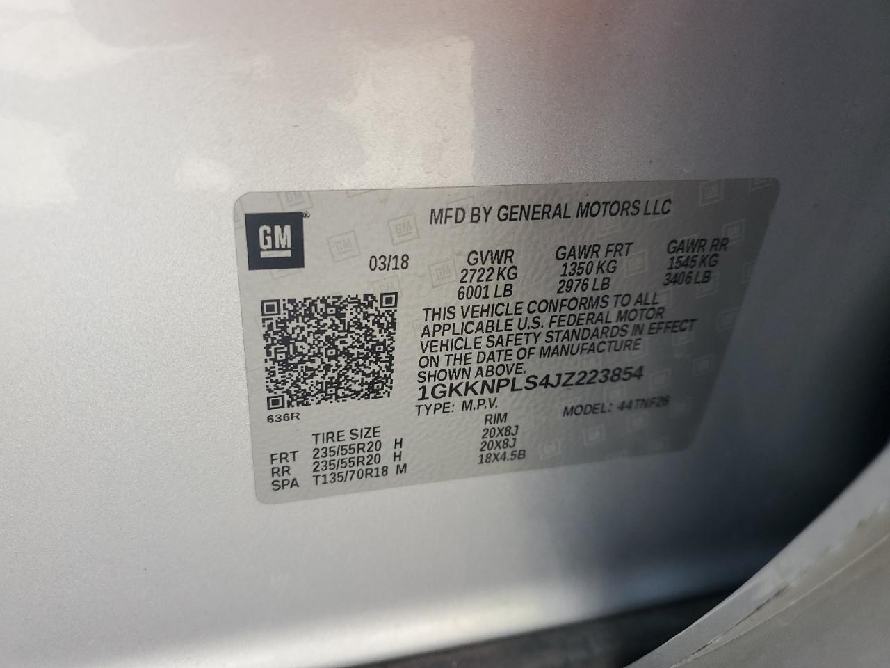 2018 GMC Acadia Denali VIN: 1GKKNPLS4JZ223854 Lot: 64359115