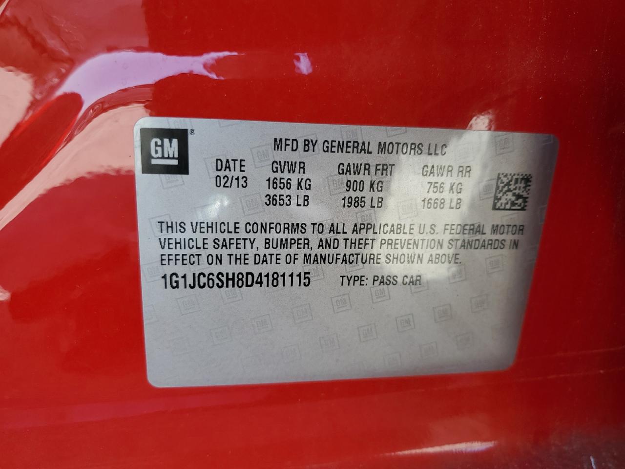 2013 Chevrolet Sonic Lt VIN: 1G1JC6SH8D4181115 Lot: 63656835
