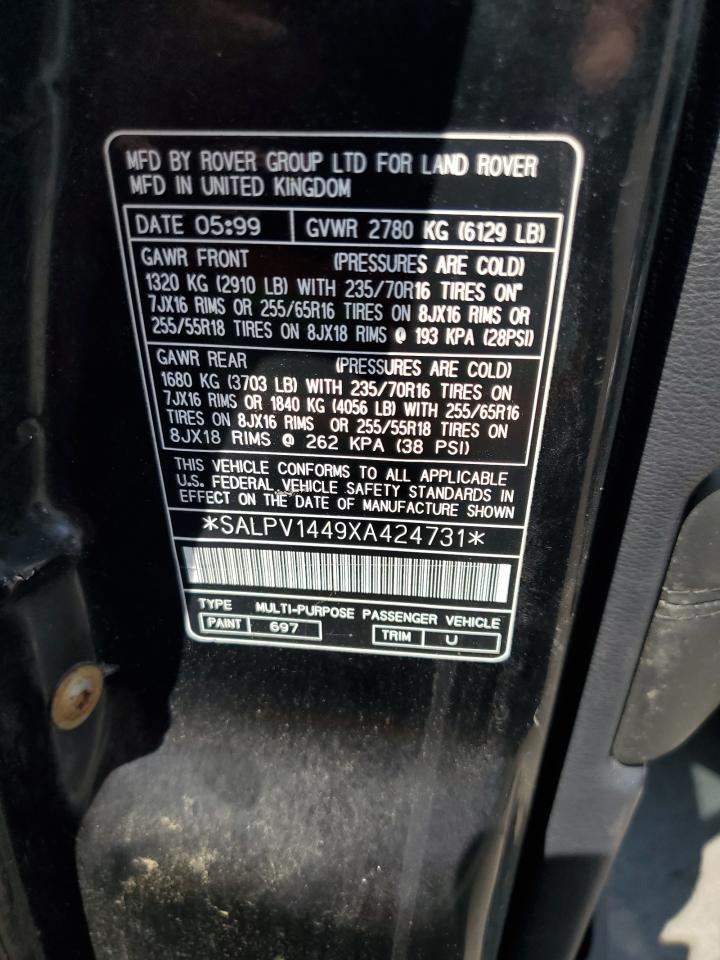 1999 Land Rover Range Rover 4.6 Hse Long Wheelbase VIN: SALPV1449XA424731 Lot: 62775885