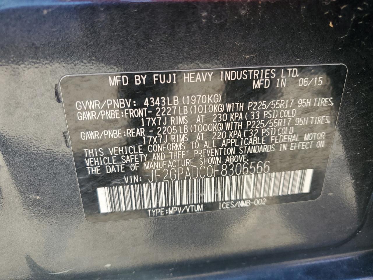 2015 Subaru Xv Crosstrek 2.0 Premium VIN: JF2GPADC0F8306566 Lot: 66142755