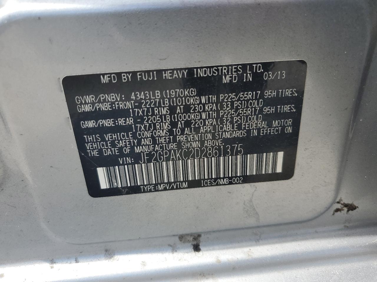 2013 Subaru Xv Crosstrek 2.0 Limited VIN: JF2GPAKC2D2861375 Lot: 64487565