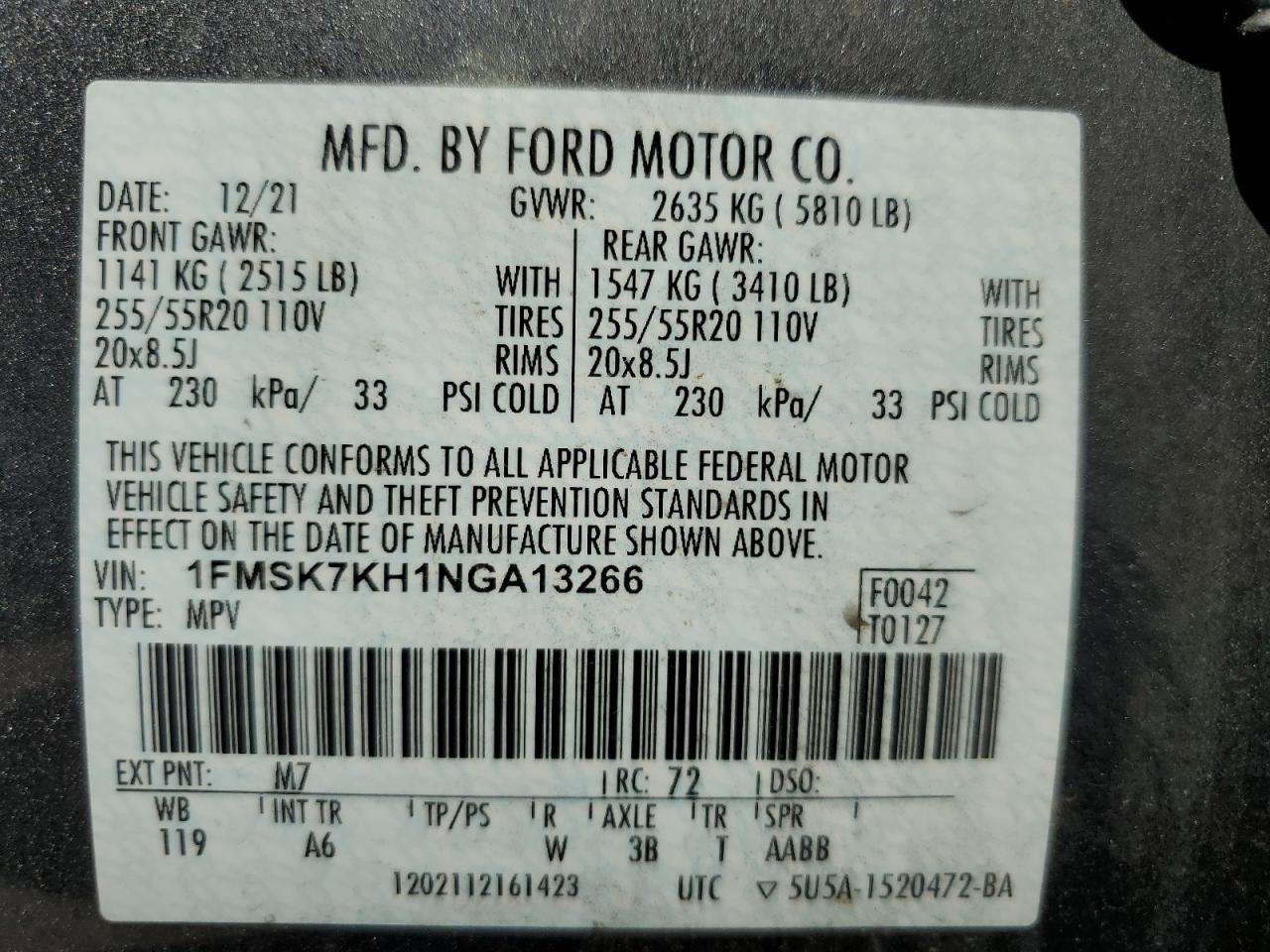 2022 Ford Explorer St-Line VIN: 1FMSK7KH1NGA13266 Lot: 66723245