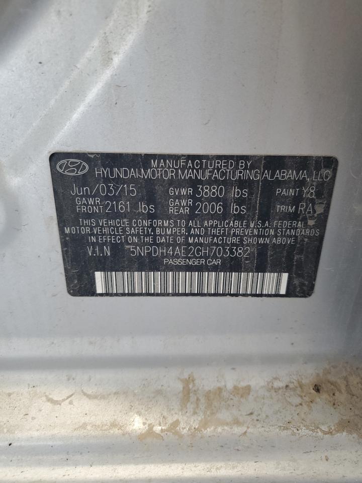 2016 Hyundai Elantra Se VIN: 5NPDH4AE2GH703382 Lot: 63247855