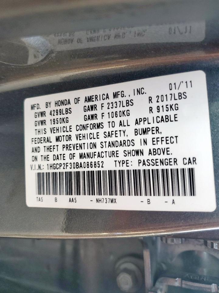 2011 Honda Accord Lx VIN: 1HGCP2F30BA086852 Lot: 65141505