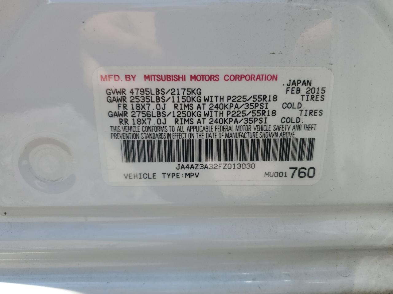 2015 Mitsubishi Outlander Se VIN: JA4AZ3A32FZ013030 Lot: 64037235