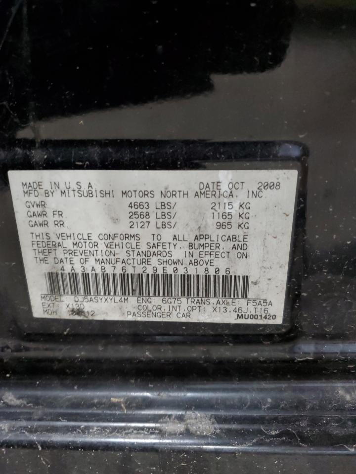2009 Mitsubishi Galant Sport VIN: 4A3AB76T29E031806 Lot: 64996595