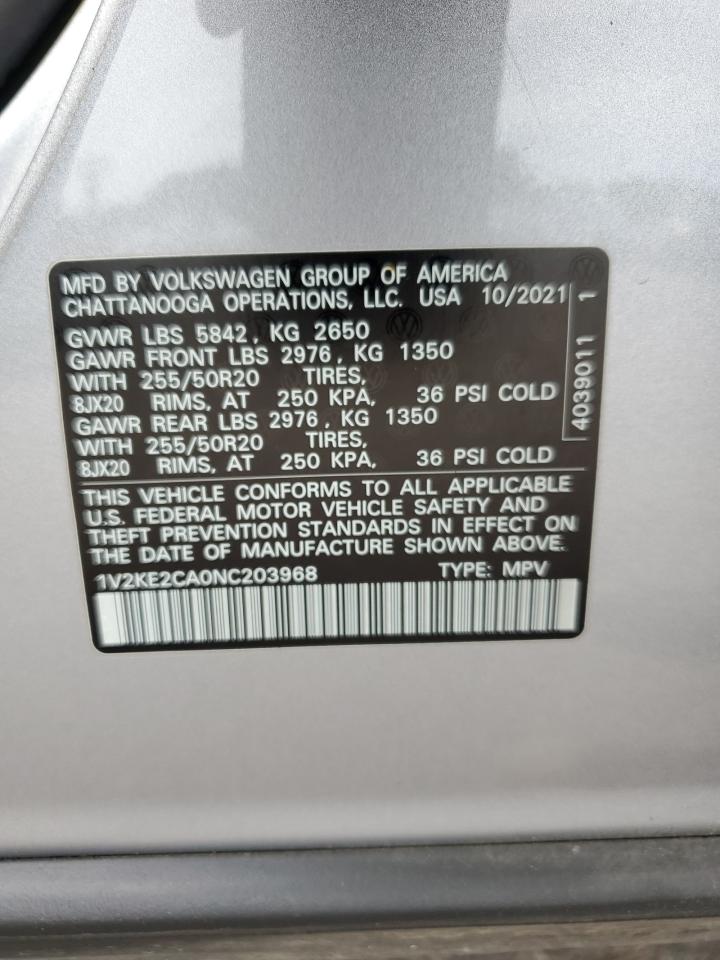 2022 Volkswagen Atlas Cross Sport Se VIN: 1V2KE2CA0NC203968 Lot: 62888475