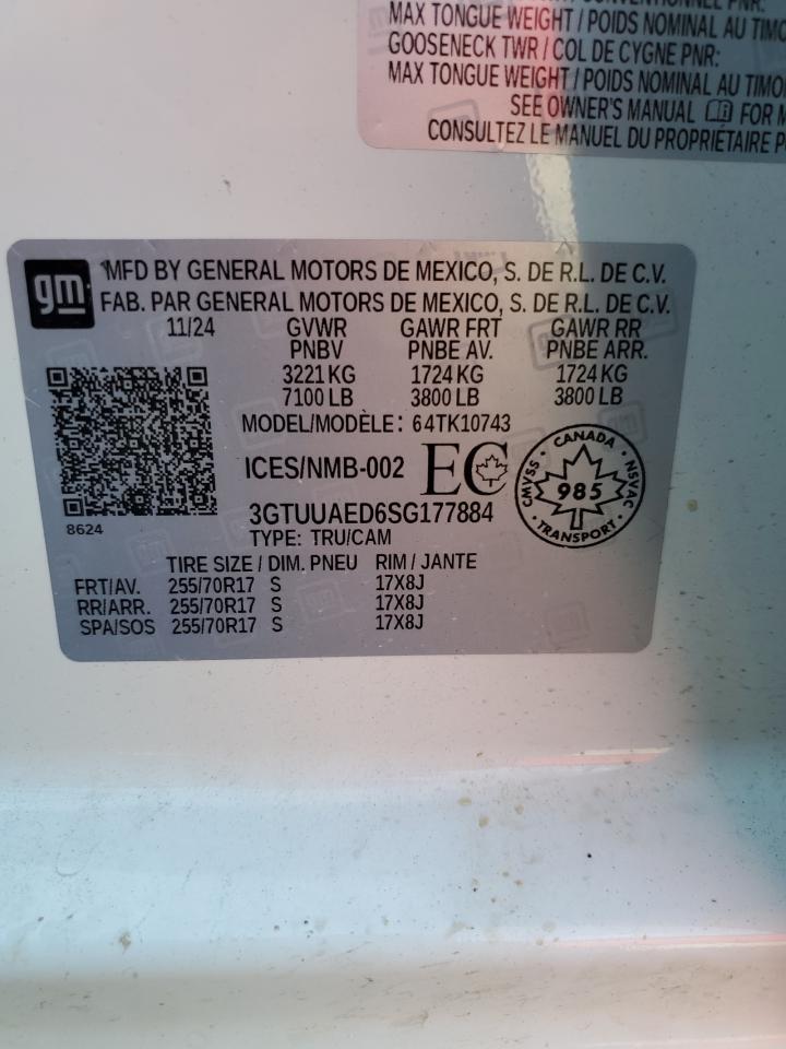 2025 GMC Sierra K1500 VIN: 3GTUUAED6SG177884 Lot: 64391115