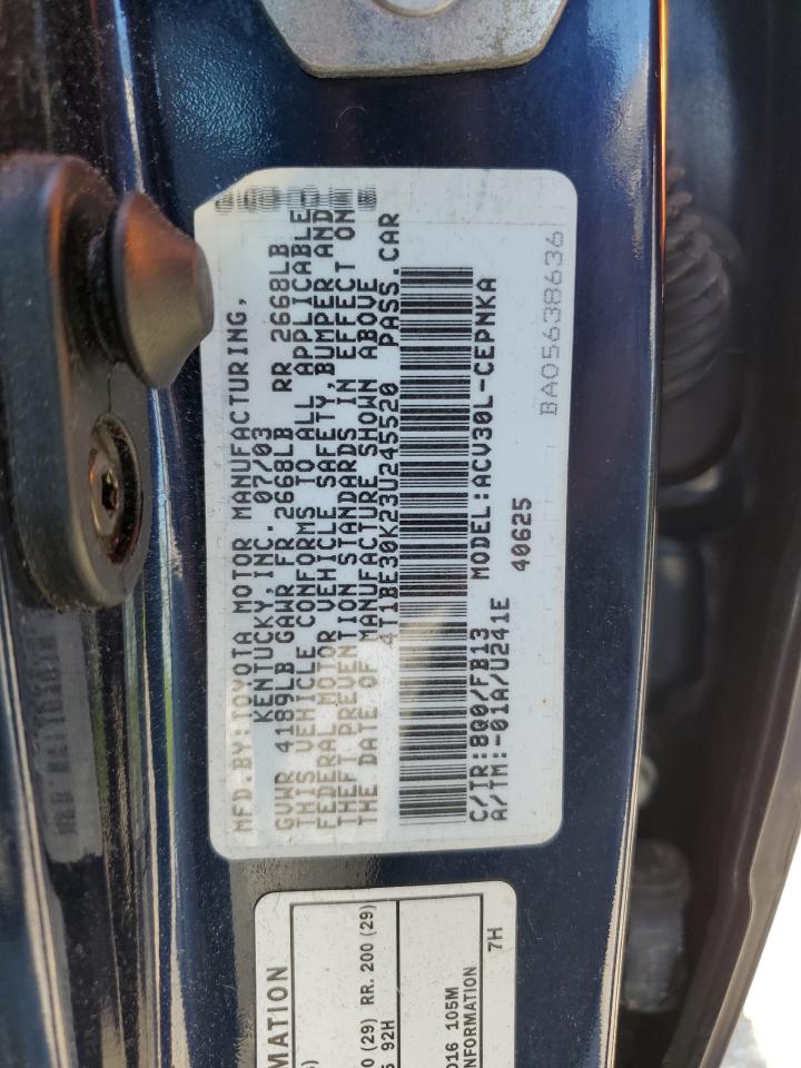 2003 Toyota Camry Le VIN: 4T1BE30K23U245520 Lot: 64992815