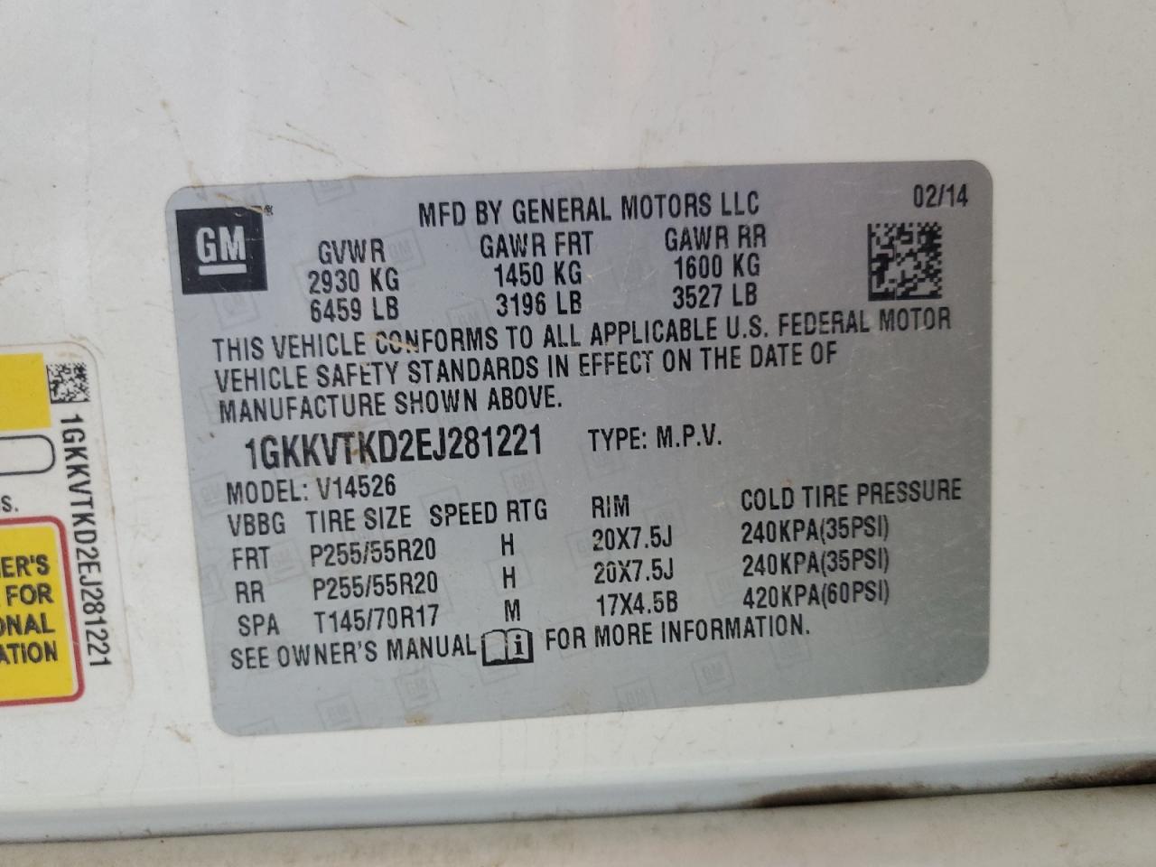 1gkkvtkd2ej281221 1GKKVTKD2EJ281221 2014 GMC Acadia Denali