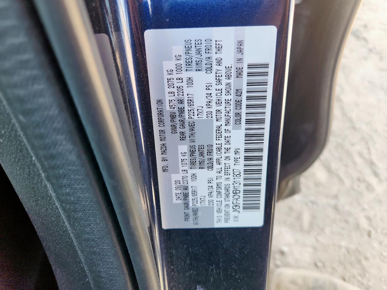 2021 Mazda Cx-5 Touring VIN: JM3KFACM6M1311807 Lot: 62475225