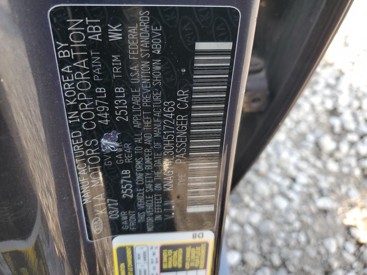 knagt4l30h5172463 KNAGT4L30H5172463 2017 Kia Optima Lx