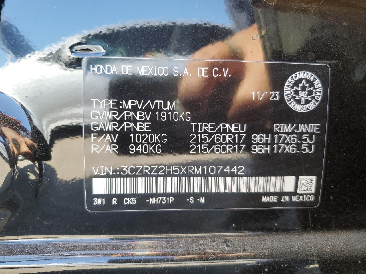 3CZRZ2H5XRM107442 2024 Honda Hr-V Sport