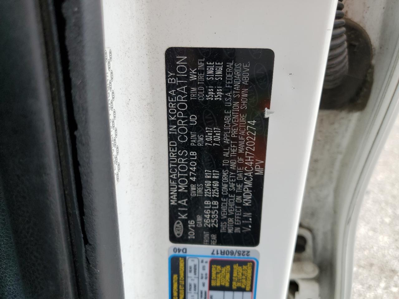 kndpmcac4h7202274 KNDPMCAC4H7202274 2017 Kia Sportage Lx