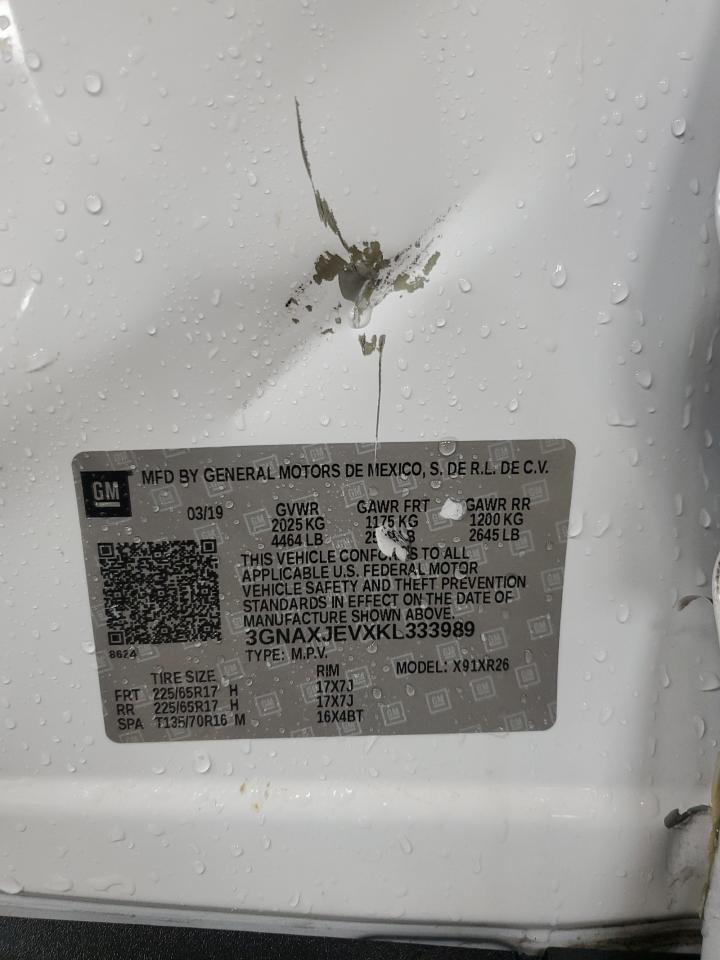 2019 Chevrolet Equinox Lt VIN: 3GNAXJEVXKL333989 Lot: 66684645