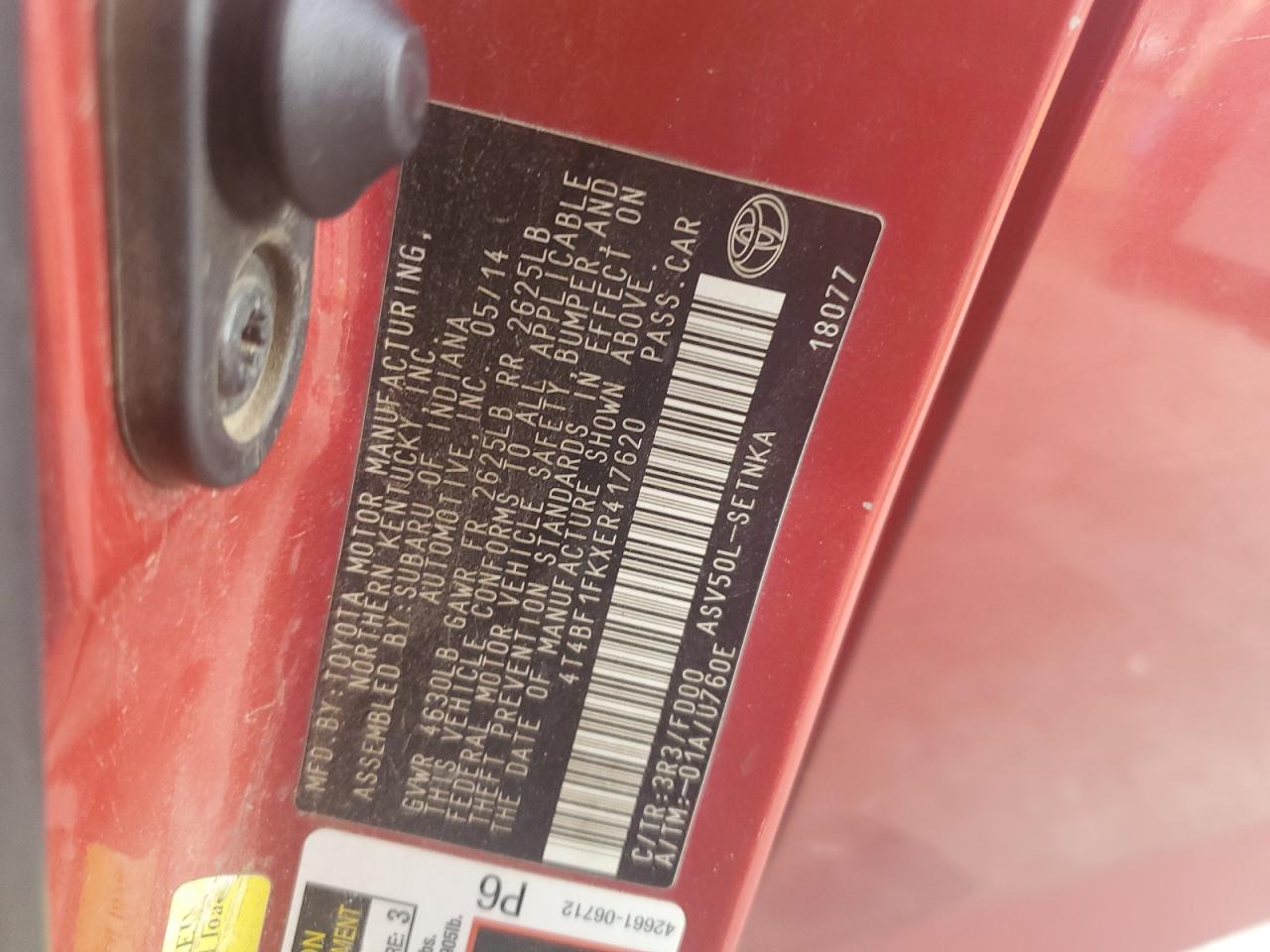 2014 Toyota Camry L VIN: 4T4BF1FKXER417620 Lot: 64581935