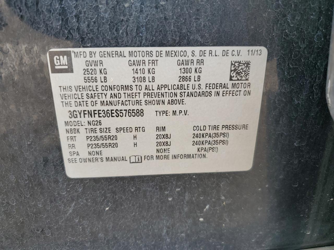 2014 Cadillac Srx Performance Collection VIN: 3GYFNFE36ES576588 Lot: 63749335