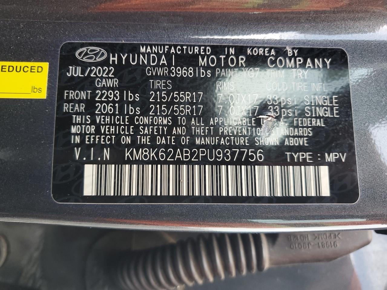 2023 Hyundai Kona Sel VIN: KM8K62AB2PU937756 Lot: 65195435