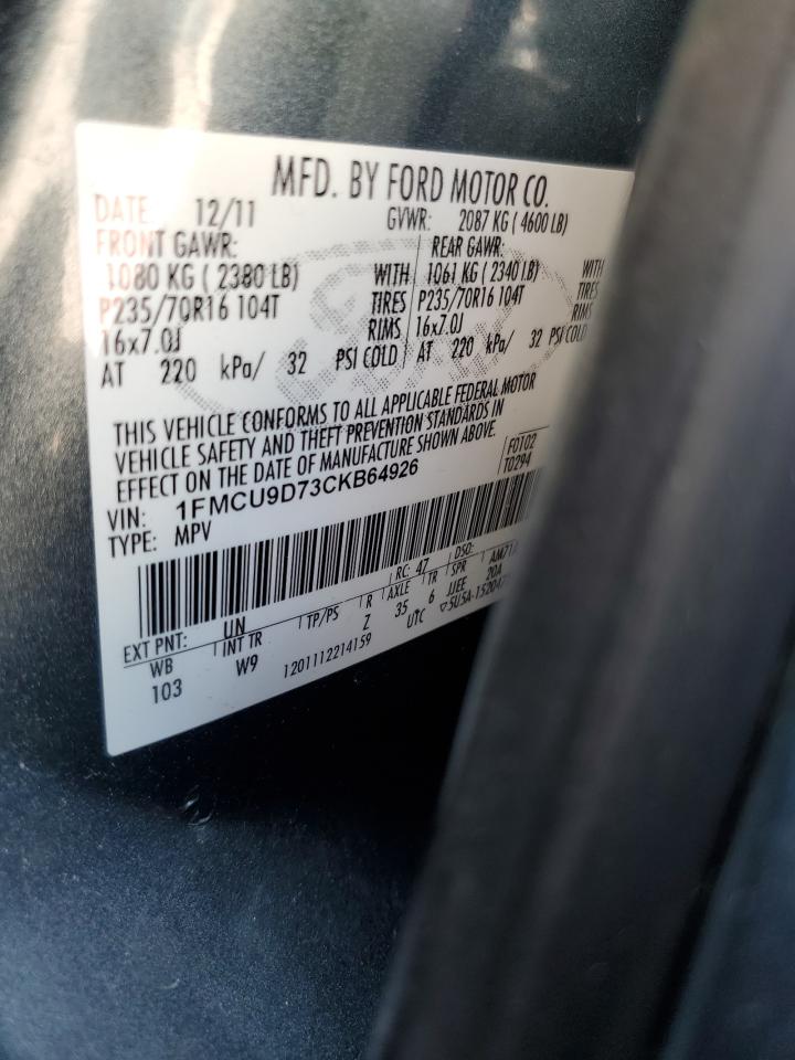 2012 Ford Escape Xlt VIN: 1FMCU9D73CKB64926 Lot: 65058665