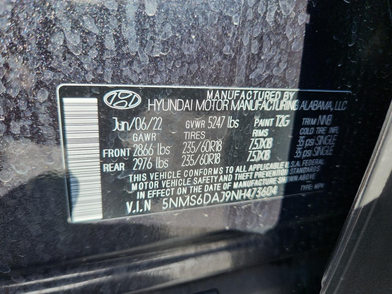 2022 Hyundai Santa Fe Sel VIN: 5NMS6DAJ9NH473604 Lot: 63482665