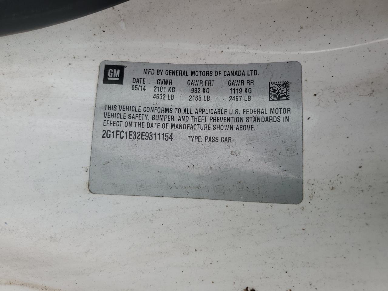 2014 Chevrolet Camaro Lt VIN: 2G1FC1E32E9311154 Lot: 85670345