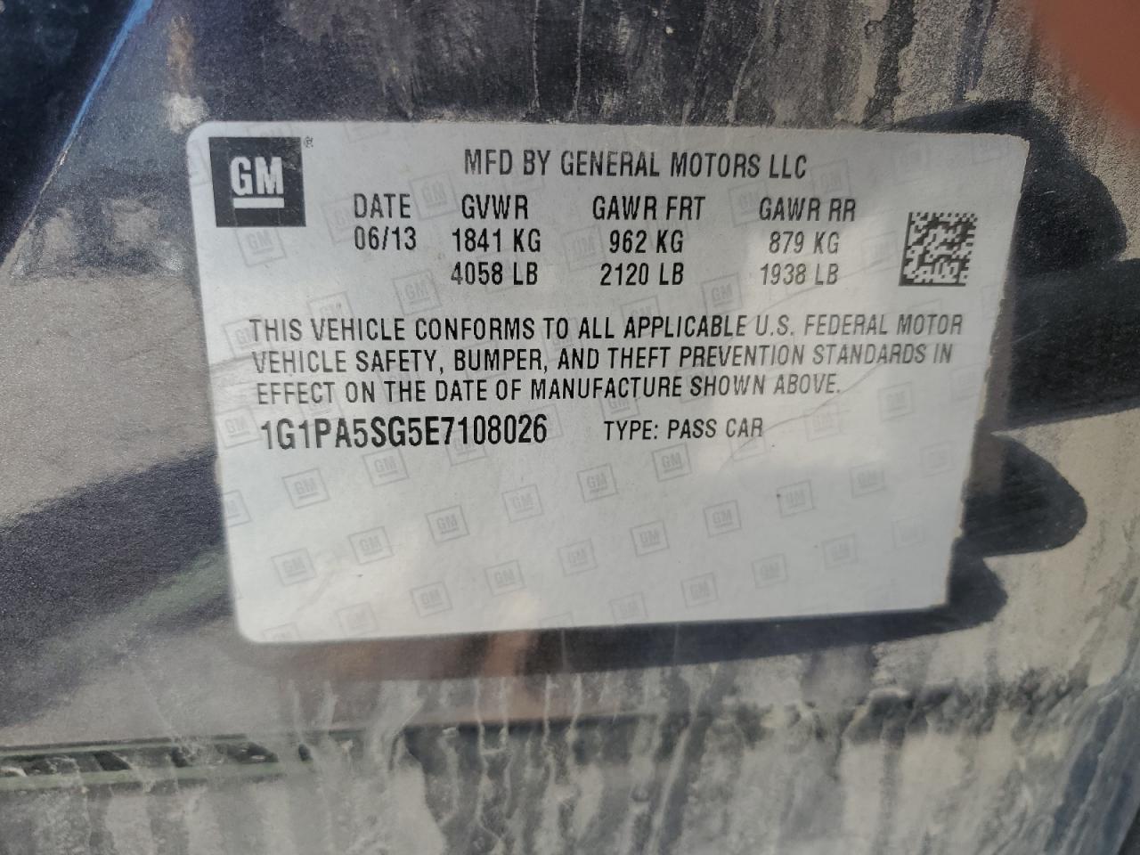 2014 Chevrolet Cruze Ls VIN: 1G1PA5SG5E7108026 Lot: 65445235