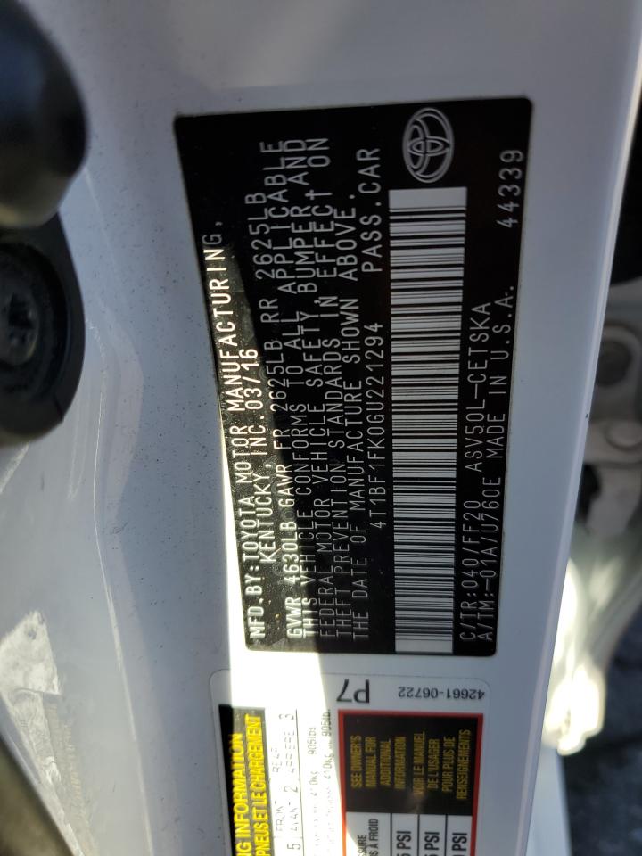 4t1bf1fk0gu221294 4T1BF1FK0GU221294 2016 Toyota Camry Le