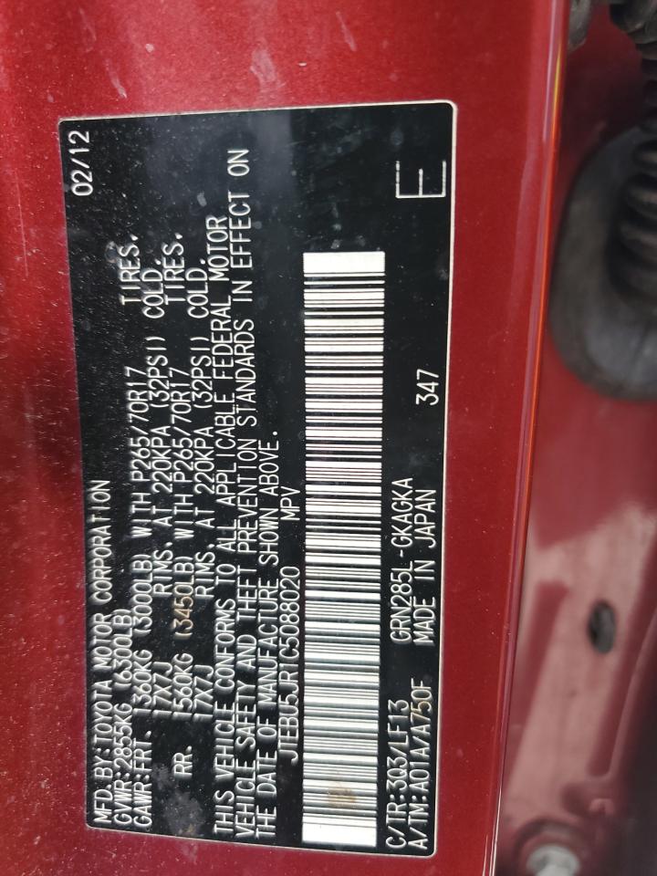 2012 Toyota 4Runner Sr5 VIN: JTEBU5JR1C5088020 Lot: 63369015