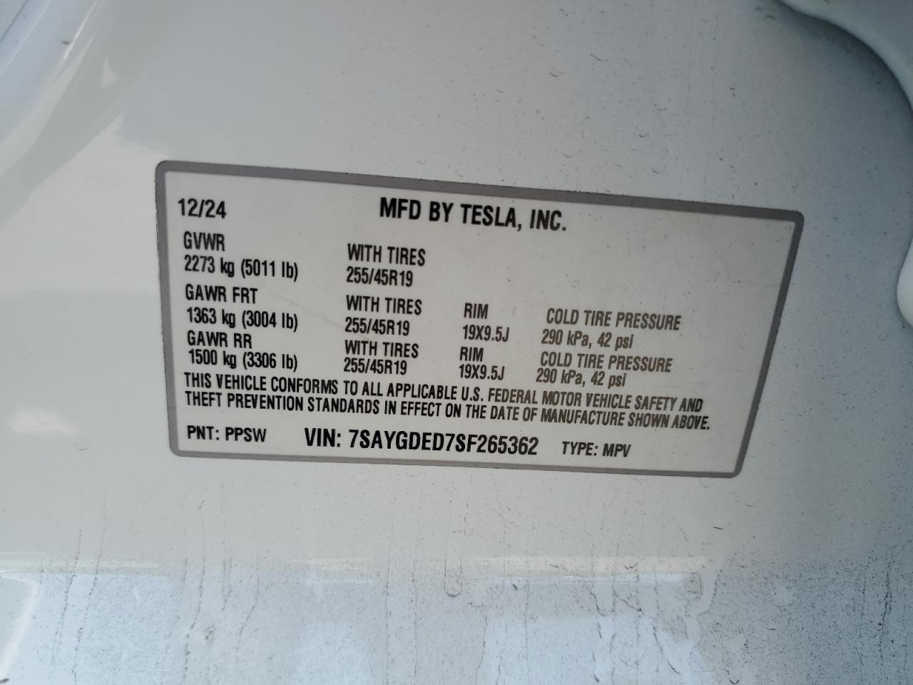 2025 Tesla Model Y VIN: 7SAYGDED7SF265362 Lot: 64831745