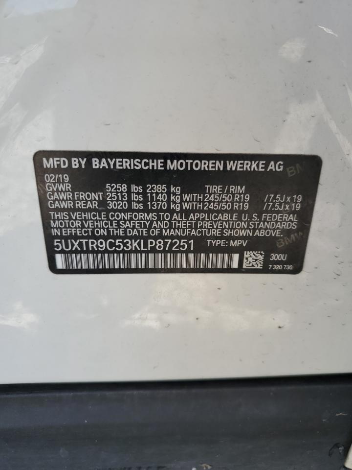 2019 BMW X3 xDrive30I VIN: 5UXTR9C53KLP87251 Lot: 63163425