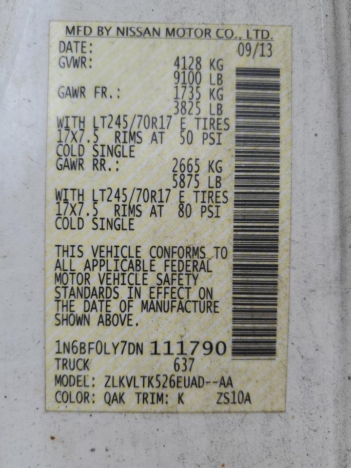 2013 Nissan Nv 2500 VIN: 1N6BF0LY7DN111790 Lot: 63100115