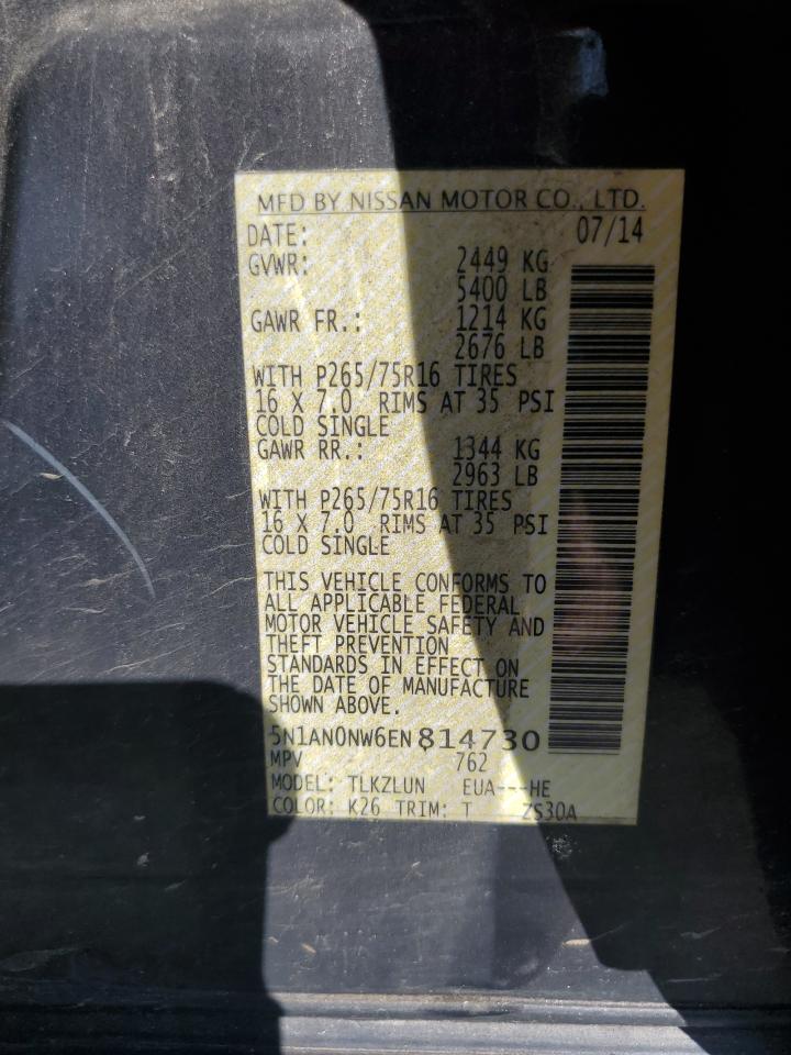 2014 Nissan Xterra X VIN: 5N1AN0NW6EN814730 Lot: 64459695