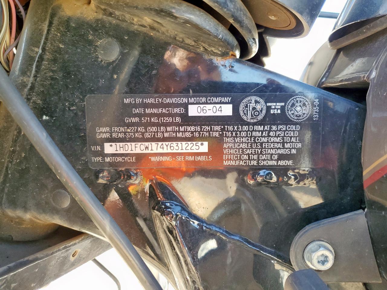 2004 Harley-Davidson Flhtcui VIN: 1HD1FCW174Y631225 Lot: 63855565