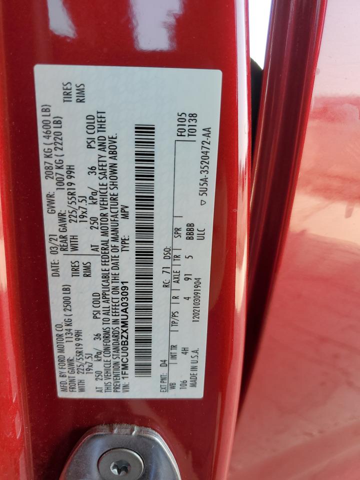 2021 Ford Escape Se VIN: 1FMCU0BZXMUA03091 Lot: 65202285