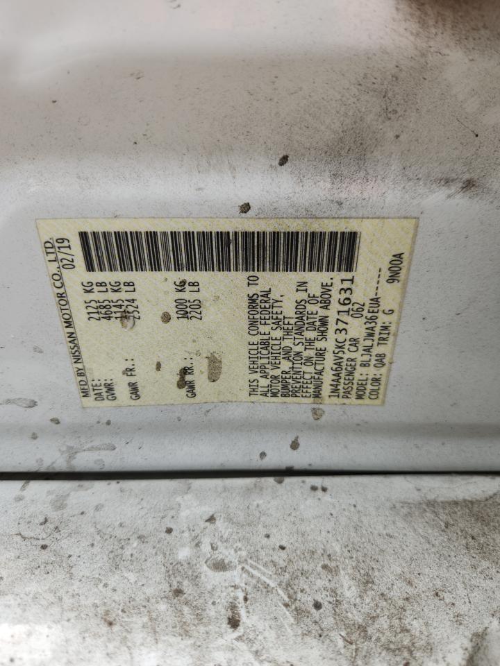 2019 Nissan Maxima S VIN: 1N4AA6AV5KC371631 Lot: 64587135