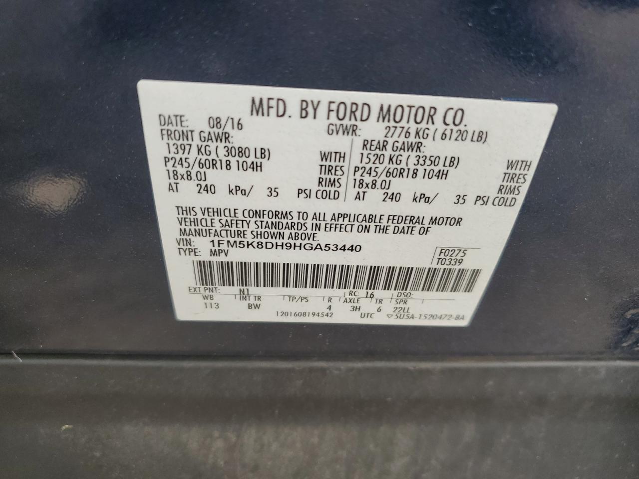 2017 Ford Explorer Xlt VIN: 1FM5K8DH9HGA53440 Lot: 65279415