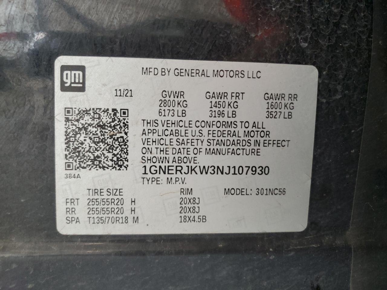 2022 Chevrolet Traverse Rs VIN: 1GNERJKW3NJ107930 Lot: 66949755