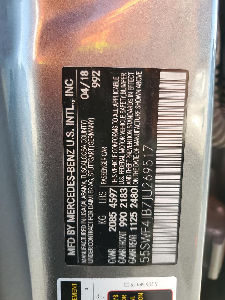 2018 Mercedes-Benz C 300 VIN: 55SWF4JB7JU269517 Lot: 63802755