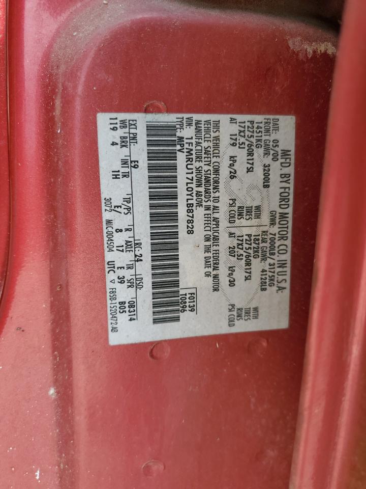 2000 Ford Expedition Eddie Bauer VIN: 1FMRU17L0YLB87828 Lot: 66178425