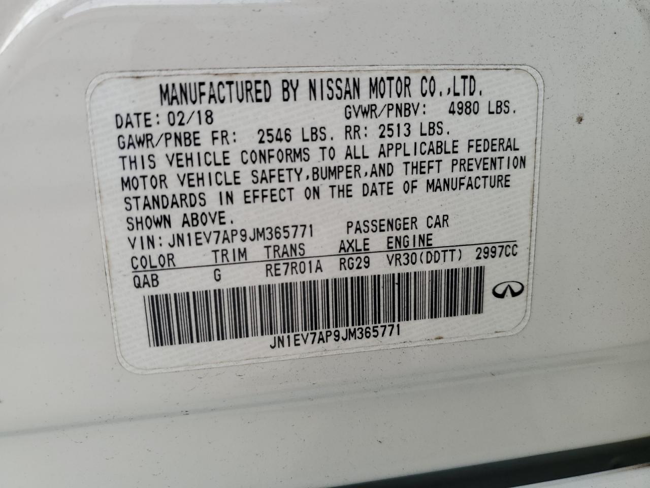 2018 Infiniti Q50 Luxe VIN: JN1EV7AP9JM365771 Lot: 65469635