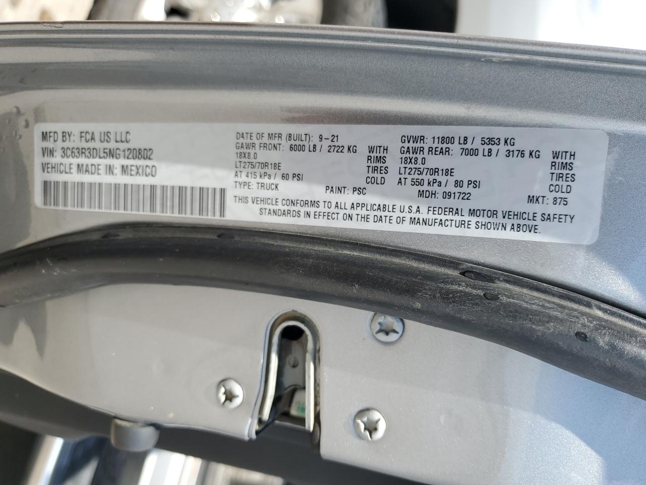 2022 Ram 3500 Big Horn/Lone Star VIN: 3C63R3DL5NG120802 Lot: 63252615