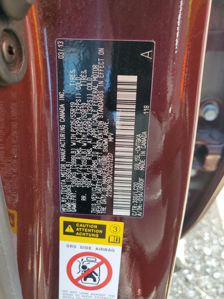 2013 Lexus Rx 350 Base VIN: 2T2BK1BA7DC201237 Lot: 64739085