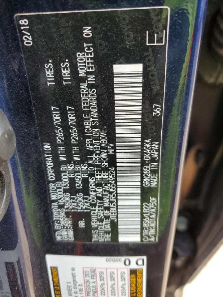 2018 Toyota 4Runner Sr5/Sr5 Premium VIN: JTEBU5JR5J5549524 Lot: 65243465