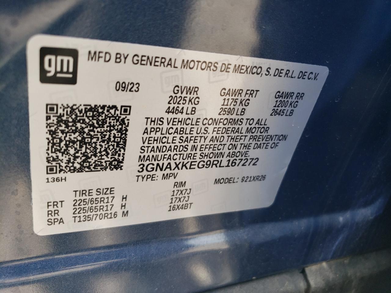 2024 Chevrolet Equinox Lt VIN: 3GNAXKEG9RL167272 Lot: 65349635