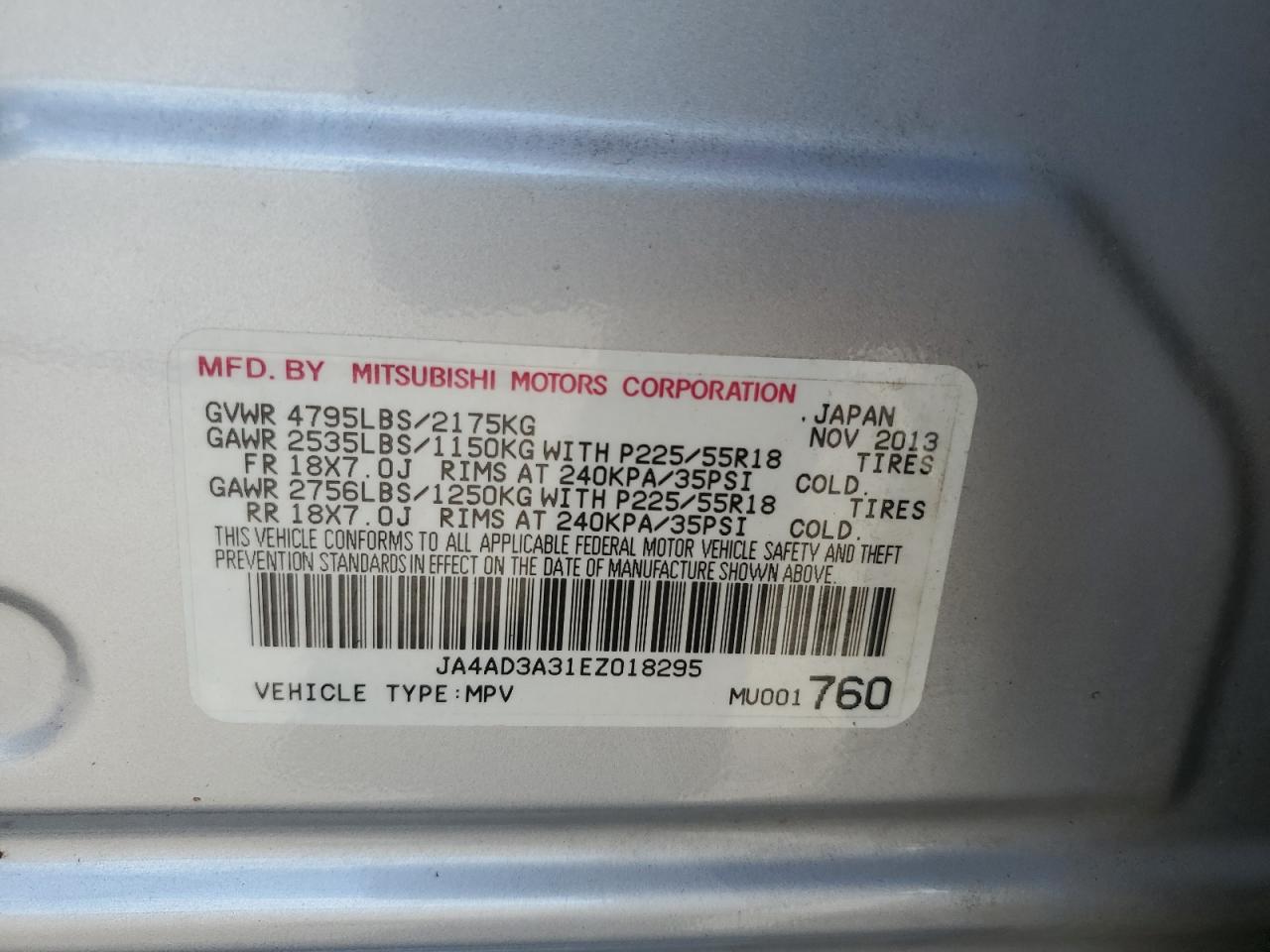 2014 Mitsubishi Outlander Se VIN: JA4AD3A31EZ018295 Lot: 62876565
