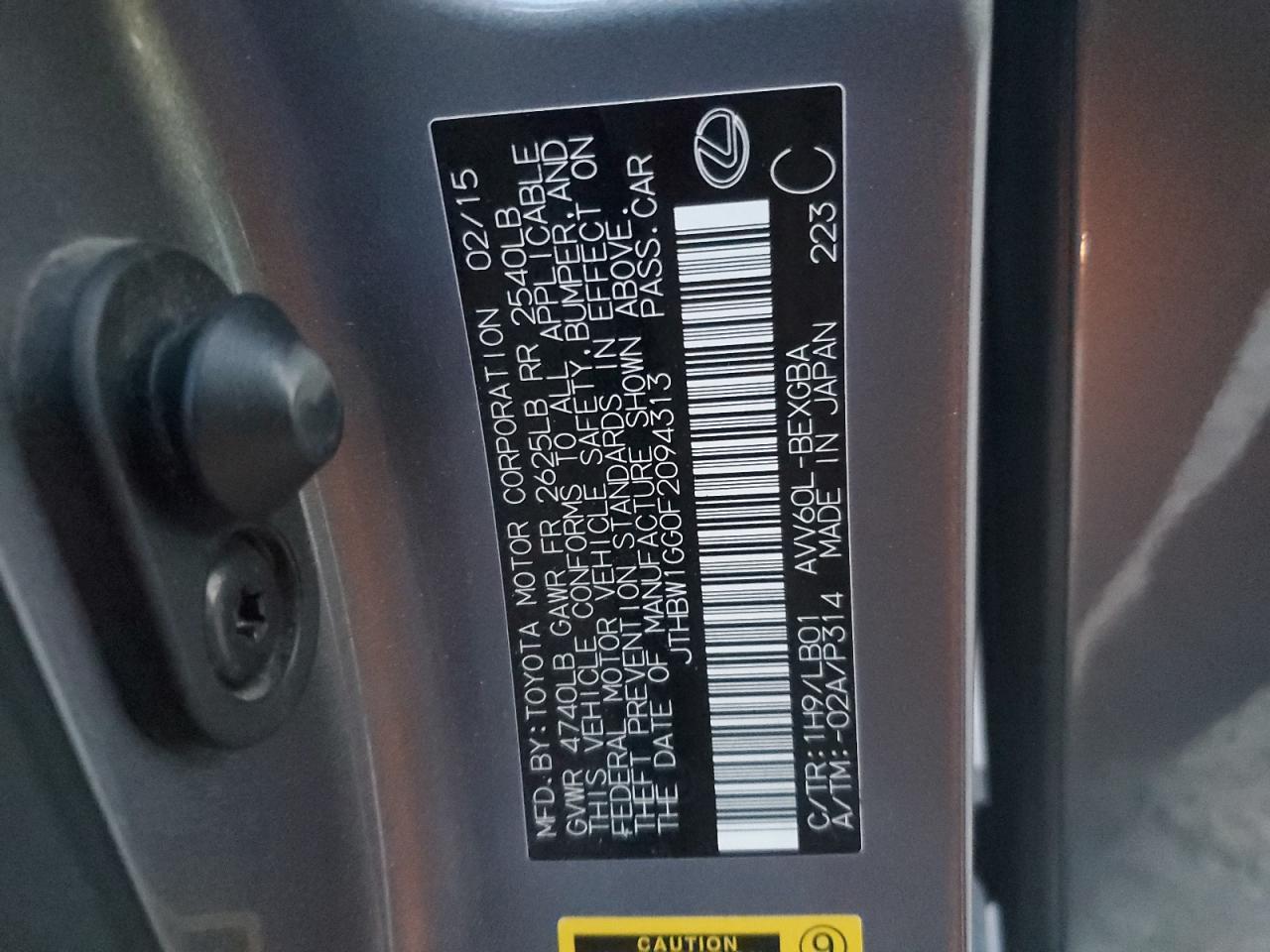 jthbw1gg0f2094313 JTHBW1GG0F2094313 2015 Lexus Es 300H