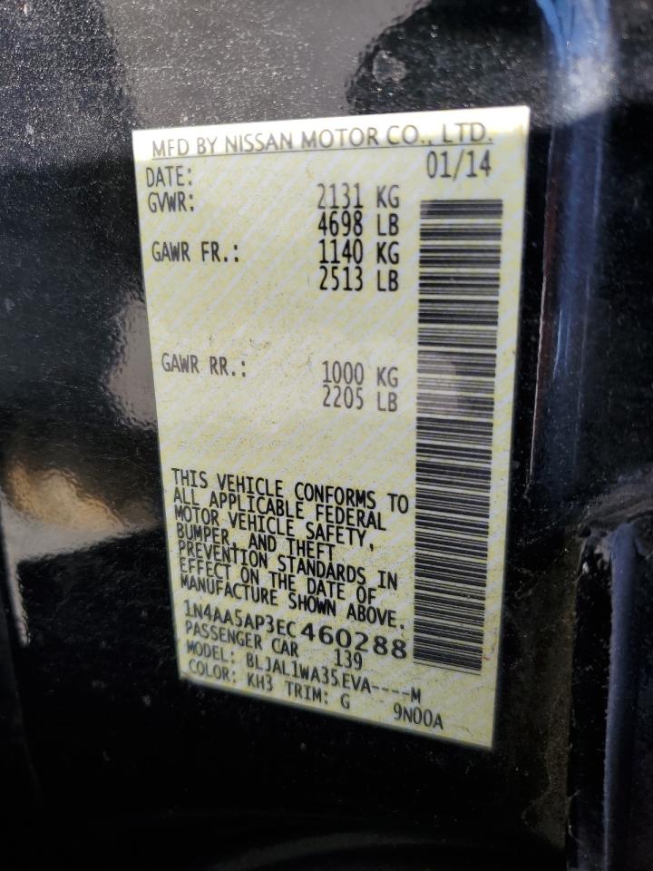 2014 Nissan Maxima S VIN: 1N4AA5AP3EC460288 Lot: 65281775