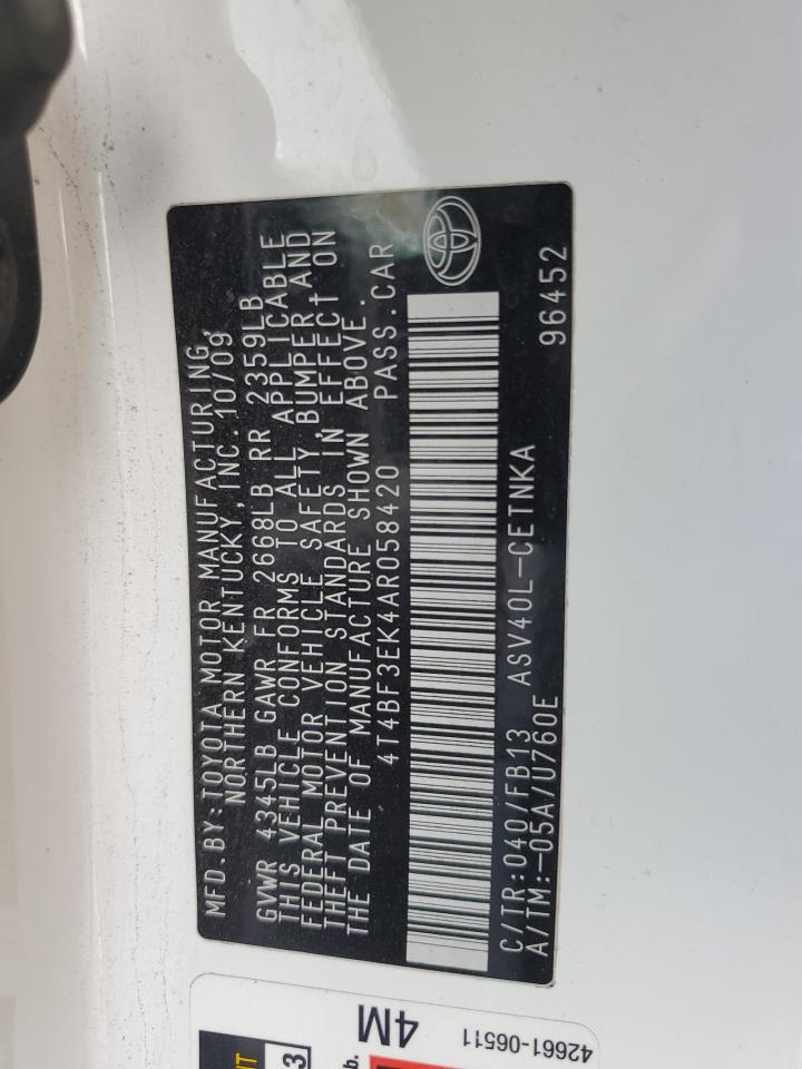 2010 Toyota Camry Base VIN: 4T4BF3EK4AR058420 Lot: 65361735